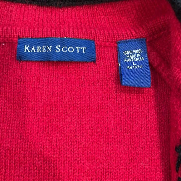 Vintage Karen Scott Red Boiled Wool Zip Cardigan Jacket with Black Accents Large - Picture 3 of 4